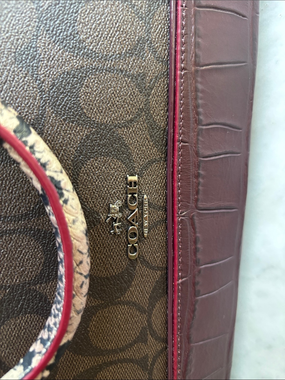 NWT Coach Sierra Burgundy and Brown Signature Dome Satchel with Mixed ExoticTrim - Picture 15 of 16